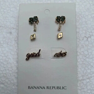 NEW Banana Republic 3pr Stud Dangling Gold Tone Earrings